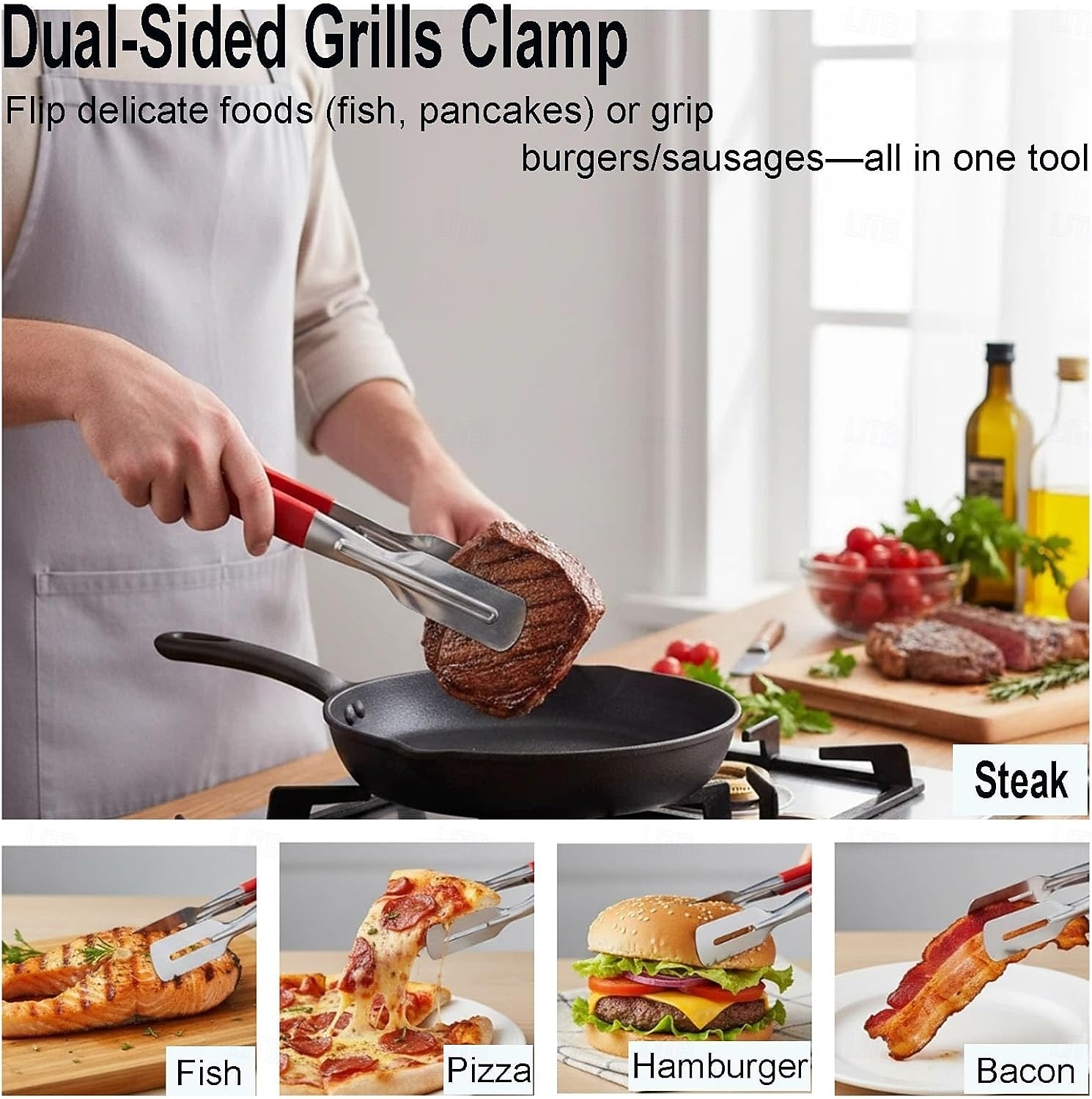2pcs Stainless Steel Barbecue Clip, Fish Frying Spatula with Anti-Slip Comfortable Grip, Suitable for Flipping Fish, Eggs, Pizza, Steak, and Fries, Ideal for Home and Restaurant, Outdoor Barbecue Use 2026 - $19.99 –P6