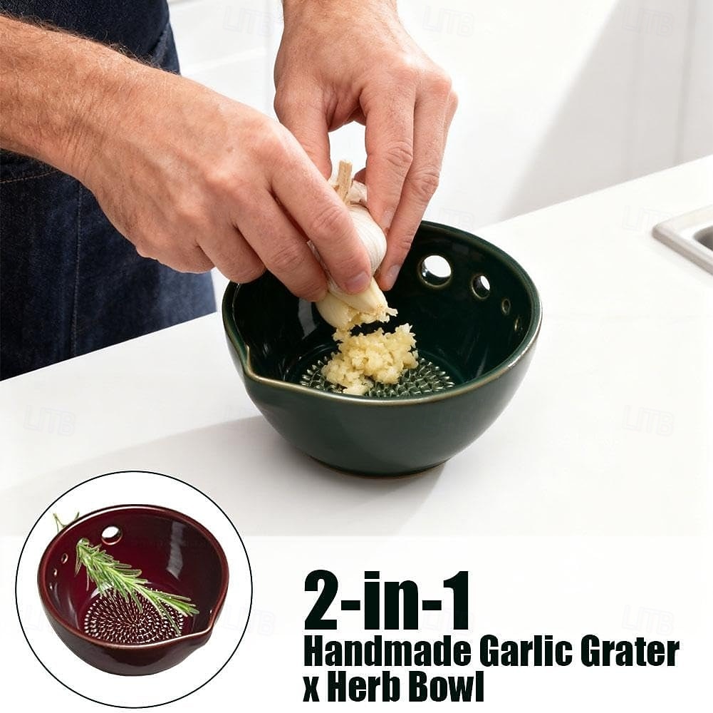 Handmade Garlic Grater Herb Bowl, 2 in 1 Pottery Herb Stripper Bowl with 5 Holes, Multi-Functional Herbs Stripping Bowls with Built-in Garlic Grater for Home Kitchen Preparation 2026 - $13.99 –P3