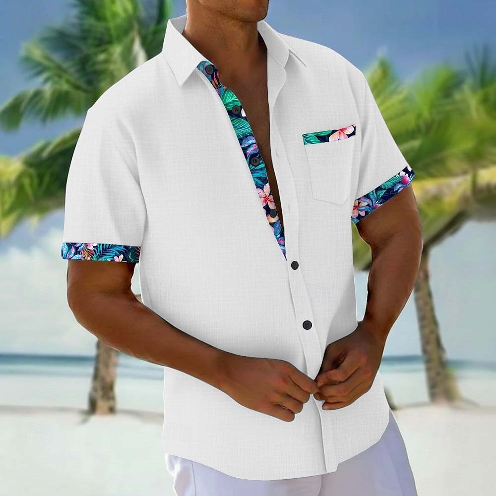Men's Tropical Plants Flowers Shirt Hawaiian Shirt Aloha Shirt Short Sleeve Hawaiian Vacation Holiday Summer Turndown 3D Print Front One Pocket Linen Like Shirt Blue White Pink Khaki 2026 - $25.99 –P4