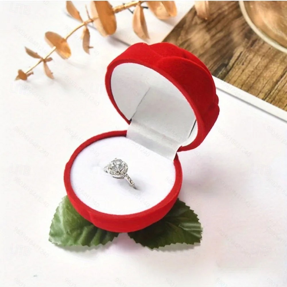 1PC Flocked Rose Ring Box Long Root Rose Creative Red Rose Flower Ring Display Box Proposal Engagement Anniversary Romantic Gift Box Wedding Jewelry Display Storage 2026 - $9.99 –P23