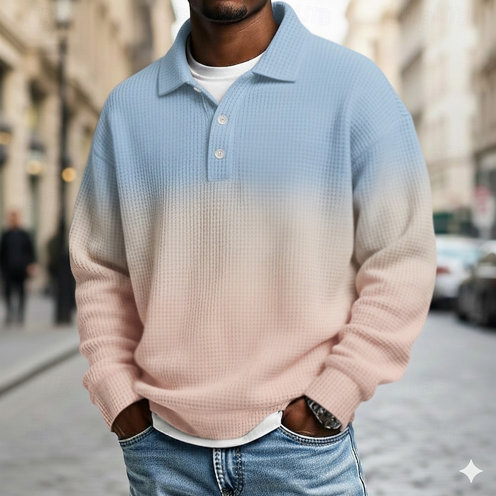 Муж. Градиентная рампа Рубашки-поло из вафельной ткани Длинный рукав Футболки поло Лацкан Спортивная одежда На каждый день Школа Одежда для спорта и отдыха На каждый день 3D печать Весна Осень Зима 2026 - $28.99 –P6