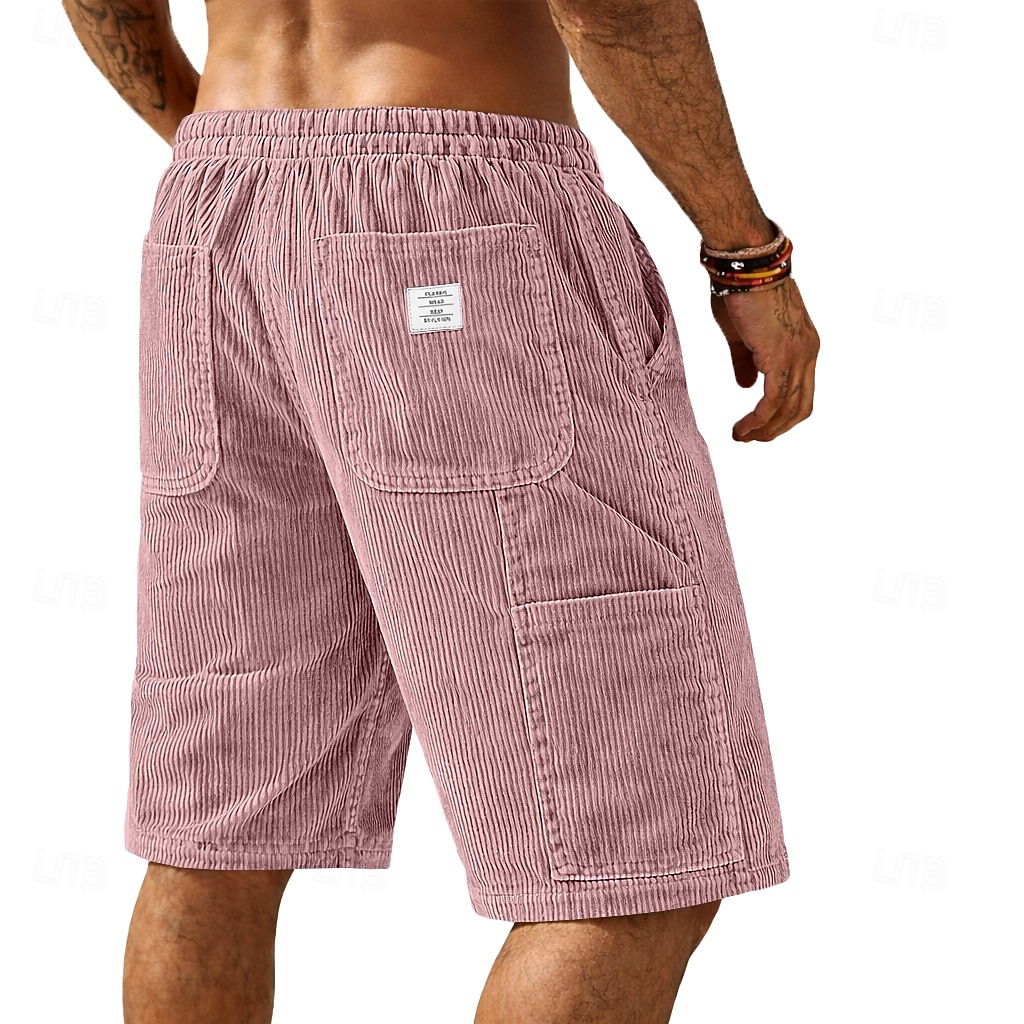 Men's Shorts Summer Shorts Casual Shorts Corduroy Shorts Pocket Elastic Waist Plain Comfort Breathable Knee Length Daily Outdoor Streetwear Vacation Fashion Blue Black Micro-elastic 2026 - $21.99 –P8