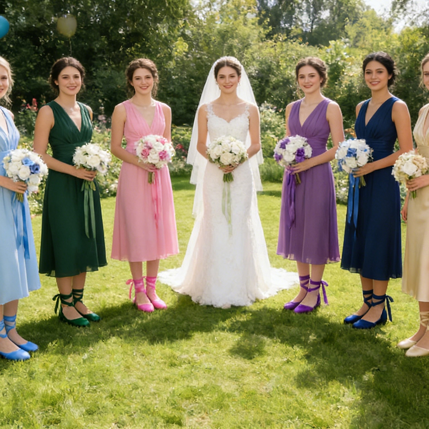 Sapatilhas femininas multicoloridas de cetim com amarração no tornozelo, elegantes sapatos de bico fino para damas de honra em casamentos ao ar livre no gramado. de 2026 por $59.99 –P2
