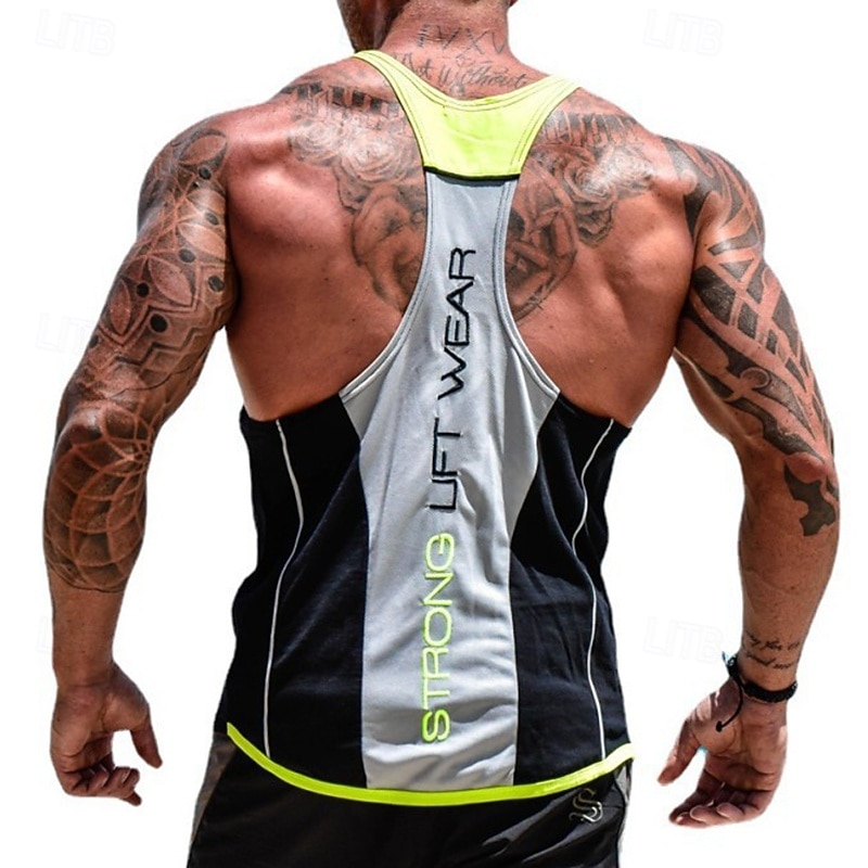 Herr Färgblock Träningströja Linne för jogging Gymlinne Sommar Ärmlös Snabb tork Kompression Fuktabsorberande Gymträning Aktiv träning Träning Svart Vit Gul Sportkläder Sportkläder 2026 - $18.99 –P5