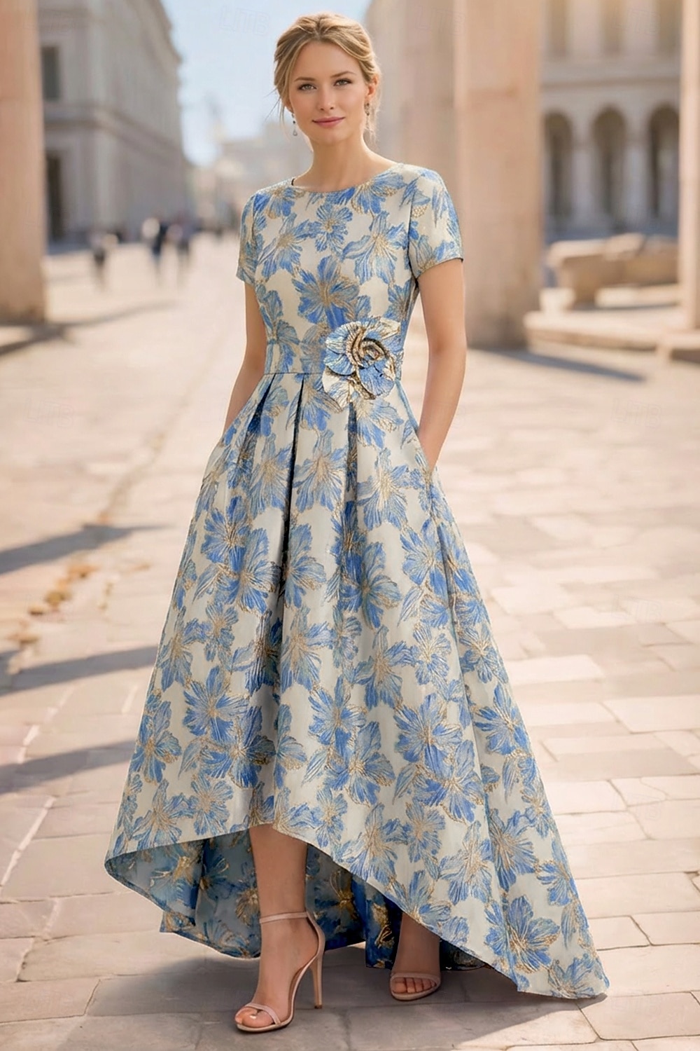 A-Line Asymmetrical Ankle Length Cocktail Dresses Elegant Vintage Floral Short Sleeve Crew Neck Garden Party Wedding Pocket Jacquard with Bow(s) Pocket 2026 - $154.79 –P5
