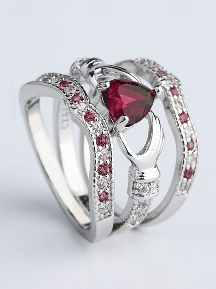 Damesringenset met 3-in-1 hartvormige amethist, gemaakt van legering, verkrijgbaar in meerdere kleuren, elegant ontwerp voor bruiloften, Valentijnsdag en feestjes. 2026 - $11.99 –P10