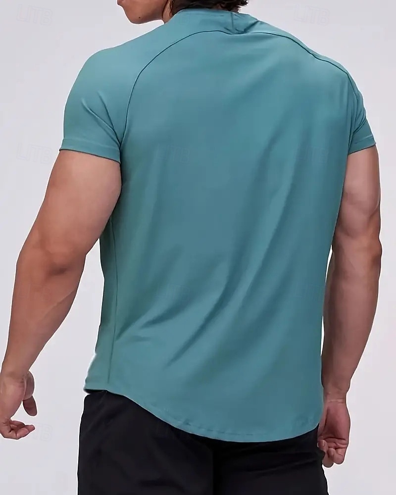 Ανδρικά Μονόχρωμο Tricou de Alergat Μπλούζα συμπίεσης Καλοκαίρι Άνοιξη Φθινόπωρο Κοντομάνικο Γρήγορο Στέγνωμα Συμπίεση Ύγρανση Γυμναστήριο προπόνηση Ενεργή εκπαίδευση Ασκηση Θαλασσί Μαύρο Μπεζ 2026 - $20.99 –P13