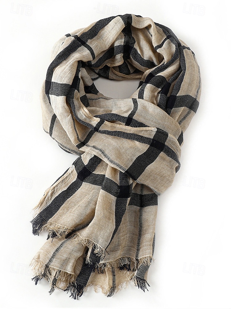 sciarpa a quadri in cotone e lino da uomo – vari colori, leggera e traspirante – perfetta per l'uso quotidiano casual del 2026 a $14.99 –P5
