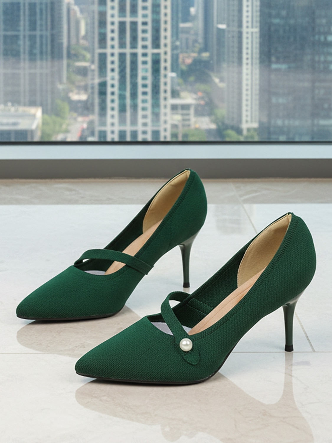 Women's Burgundy Pointed Toe Knit Pumps with Pearl Strap Accent – Comfortable High Stiletto Heels for Daily Commuting, Office Wear & Elegant Professional Ladies 2026 - $46.99 –P4