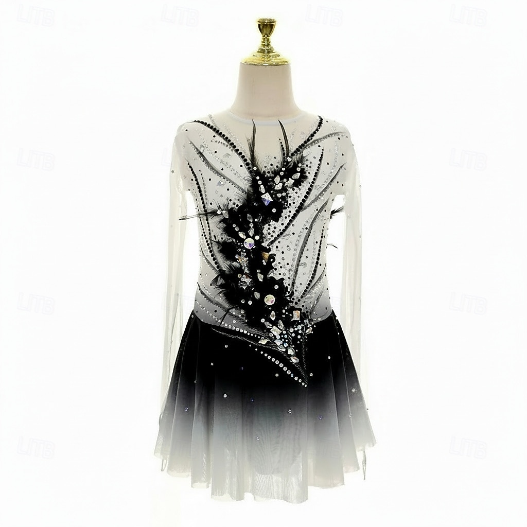 black and white figure skating dress Black Rhinestone Figure Skating Dress: Show Dance Costume