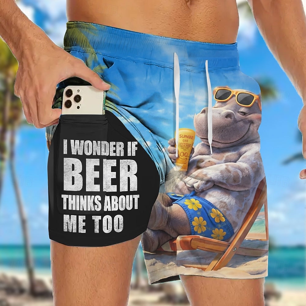 Herren Krokodil Nilpferd Lustiger Slang Gefütterte Shorts 2 in 1 Badeshorts Badeshorts Mittlere Taille Hawaiianisch Ferien Seitentaschen Mit Kompressionsfutter Elastischer Kordelzug in der Taille 2026 - $22.99 –P2