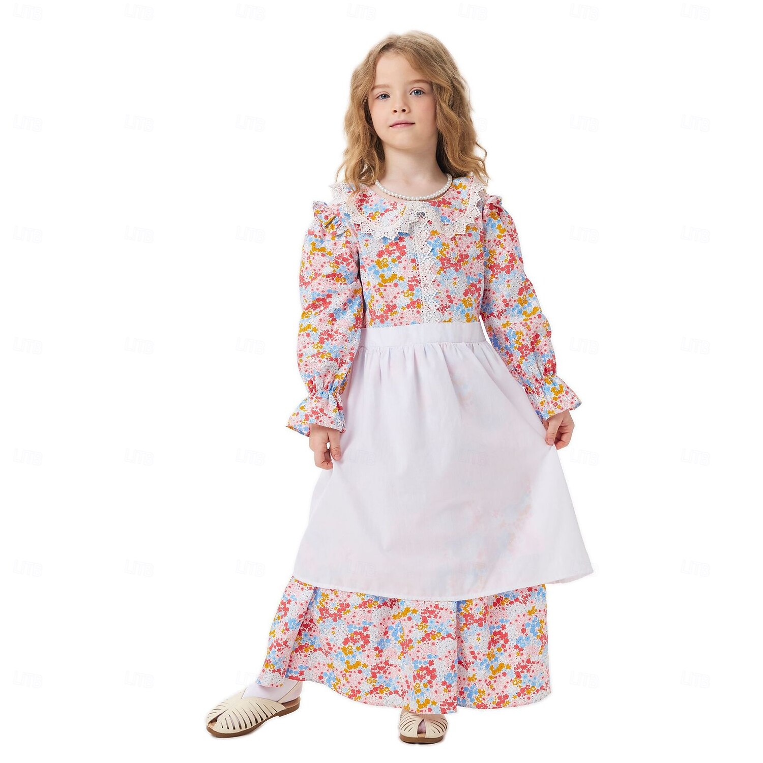 250º Aniversario de EE. UU. Período colonial Siglo 19 Vestido de la pradera Conjunto de gorro y delantal Larga Chica pionera Colonial Guerra Revolucionaria Floral Disfraz Chica Víspera de Todos los 2026 - $47.99 –P2