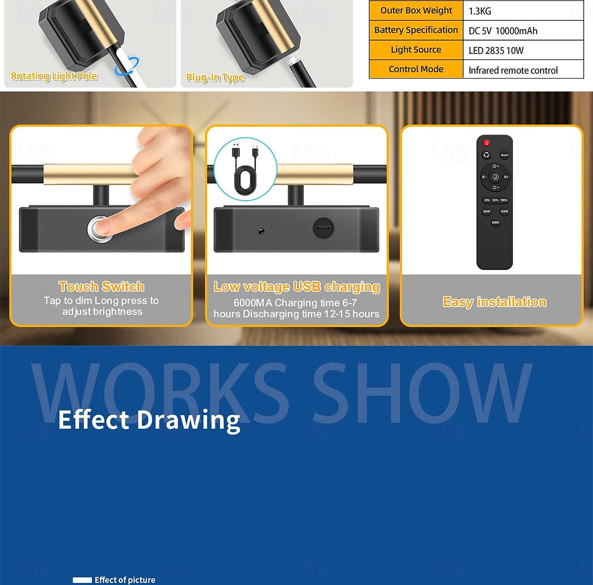 2026年 1/2個のデュアルヘッドウォールライト、コードレス磁気LED読書壁取り付け用燭台、調光可能な充電式ウォールランプ、寝室、リビングルーム、バスルーム、ミラーライト、階段照明用の調節可能な照明  コレクション – $77.99 –P3