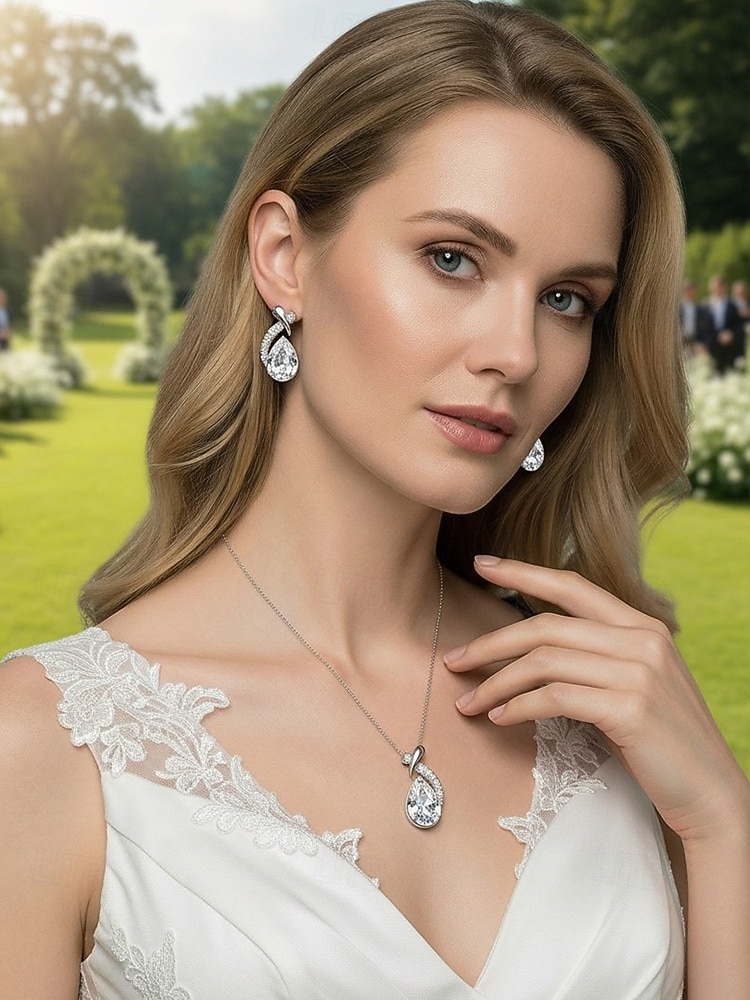 Женский ювелирный набор из сплава и циркона – элегантное колье и серьги в форме капли, доступны в нескольких цветах, идеально подходят для свадеб и вечерних мероприятий. 2026 - $9.99 –P1