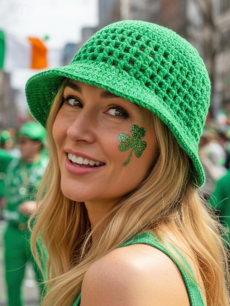 Strikket bøttehatt til dame, tilgjengelig i flere farger, perfekt for St. Patricks dag-feiringer, komfortabel og stilig for fritidsbruk 2026 - $14.99 –P1