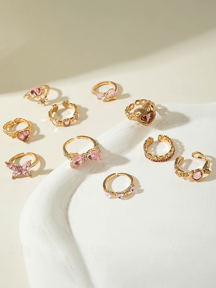 Női ötvözet szív és pillangó gyűrű szett, arany és ezüst, több darab, tökéletes Valentin-napi ajándéknak vagy mindennapi viseletnek 2026 - $11.99 –P4