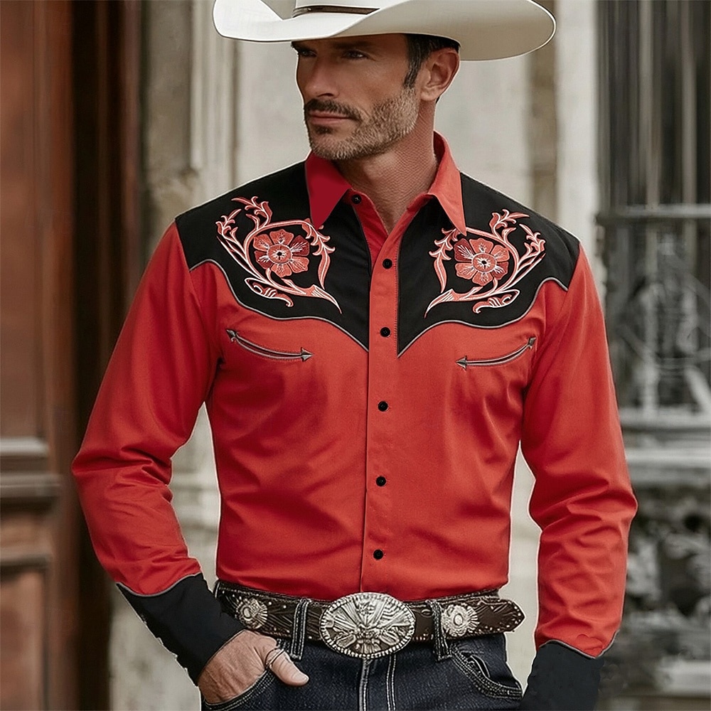 Voor heren Bloemenprint Bloemen Overhemd Westers overhemd Cowboyshirt Lange mouw Vintage Retro Casual Buiten Werk Kleding Lente Herfst Strijkijzer 3D-afdrukken Overhemden met knoopjes Rood Paars Groen 2026 - $27.99 –P1