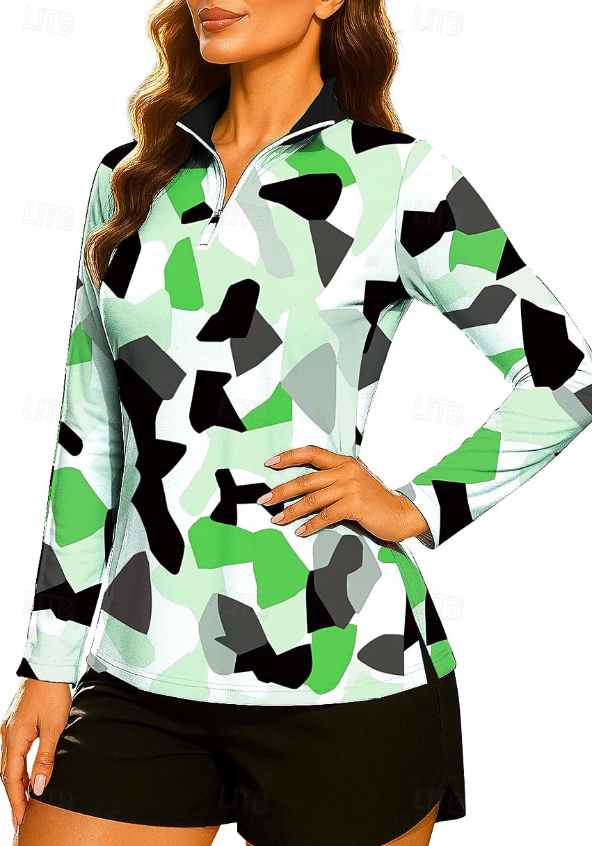 Women's Geometric Tops Golf Polo Shirt Tennis Shirt Long Sleeve Print Quarter Zip Pullover UV Protection Elastic Breathable Tennis Golf Pickleball Stand Collar Zip Collar Shirt Sweatshirt Pink Blue 2026 - $25.99 –P5