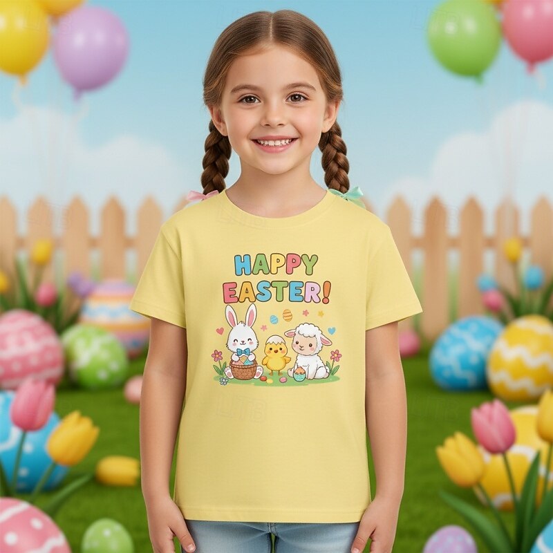 פסחא בנות תלת מימד גראפי שפן חולצה קצרה טישירט שרוולים קצרים הדפסת תלת מימד קיץ אביב ספורט אופנתי סגנון רחוב ילדים 4-12 שנים צווארון עגול קצר קזו'אל יומי בָּחוּץ רגיל 2026 - $15.99 –P1