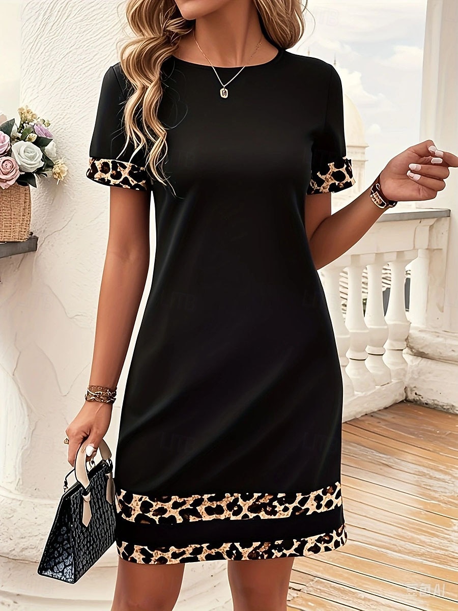 Women's Knee Length Dress Casual Dress Sheath Dress Print Dress Fashion Modern Daily Outdoor Vacation Regular Fit Leopard Short Sleeve Crew Neck Blue Black Wine Summer Spring 2026 - $19.99 –P3