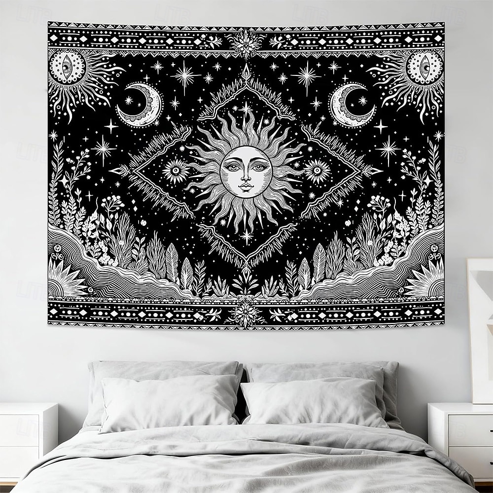Tapiserie de perete cu soare, agățat, boho ceresc, fluture, stele, flori, cameră de yoga, decor de meditație, artă spirituală zen, poster din material textil pentru sufragerie 2026 - $20.99 –P14