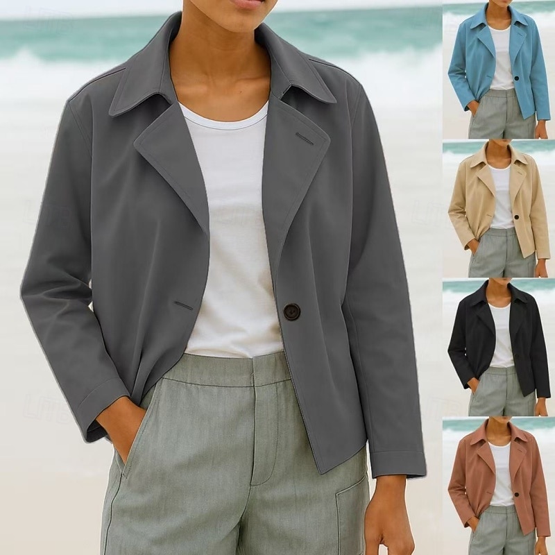 Women's Blazer Casual Jacket Comfortable Sequin Fashion Casual Plain Street Daily Wear Going out Weekend Short Peaked Lapel Regular Fit Long Sleeve Outerwear Black Sky Blue Brown Fall Winter 2026 - $24.99 –P1