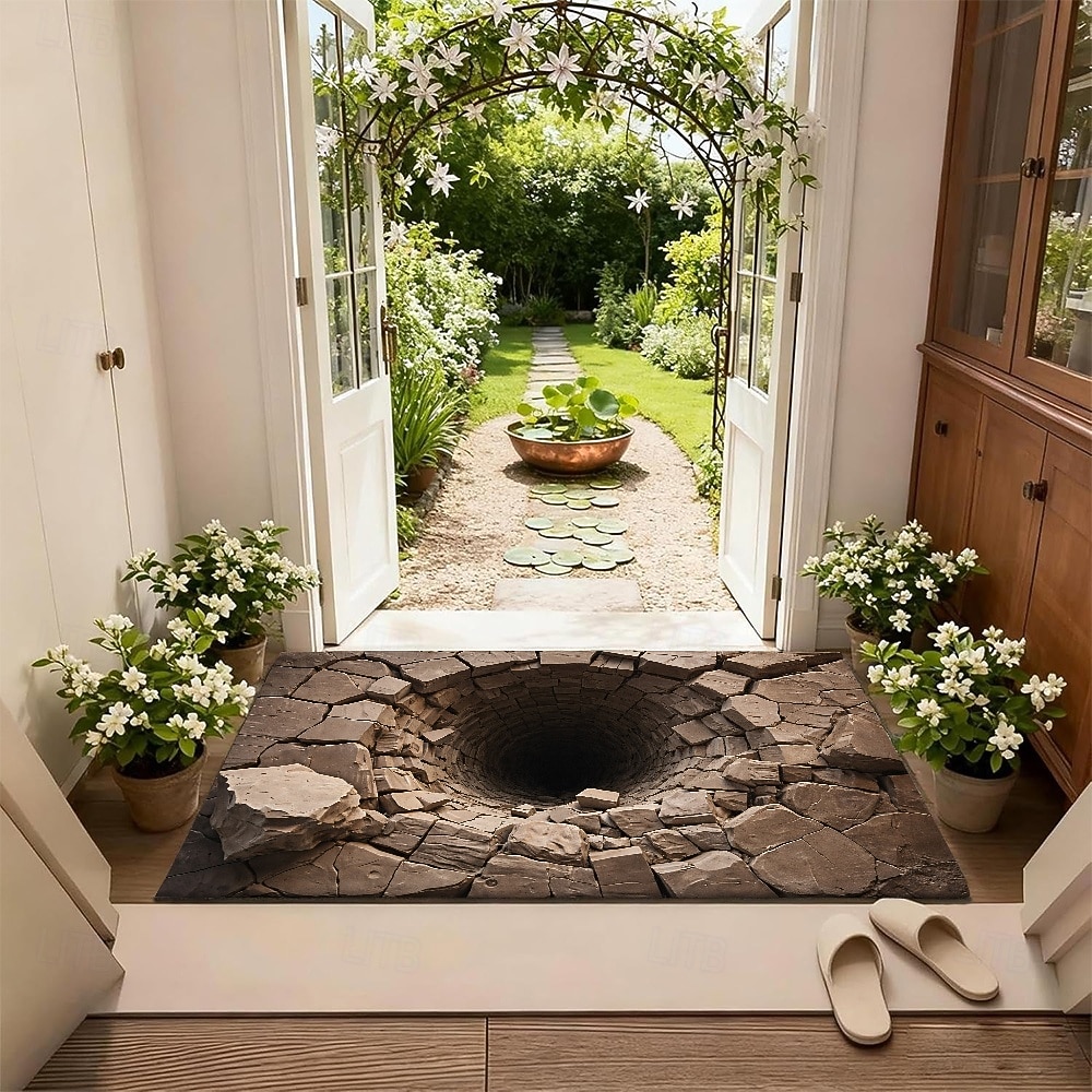 Трехмерный коврик с оптической иллюзией, глубоким отверстием и эффектом потрескавшегося камня, двухмерная плоская печать для эффектного украшения прихожей. 2026 - $17.99 –P1