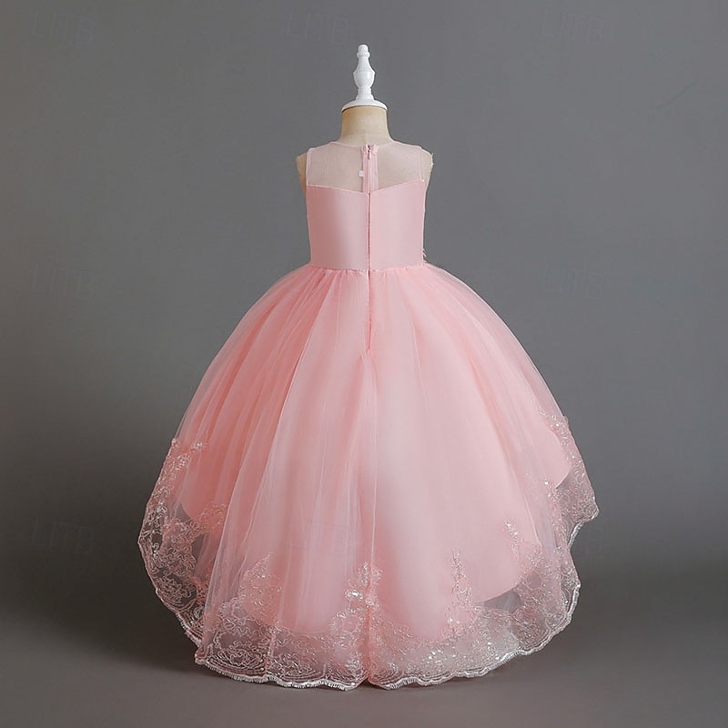 Flower Girl Dress Girls' Formal Dress Wedding Attire Party Wedding Formal Adorable Formal Princess First Communion Dress Patchwork Mesh Solid Color Sleeveless Crew Neck White Pink 4 years+ 2026 - $49.99 –P9