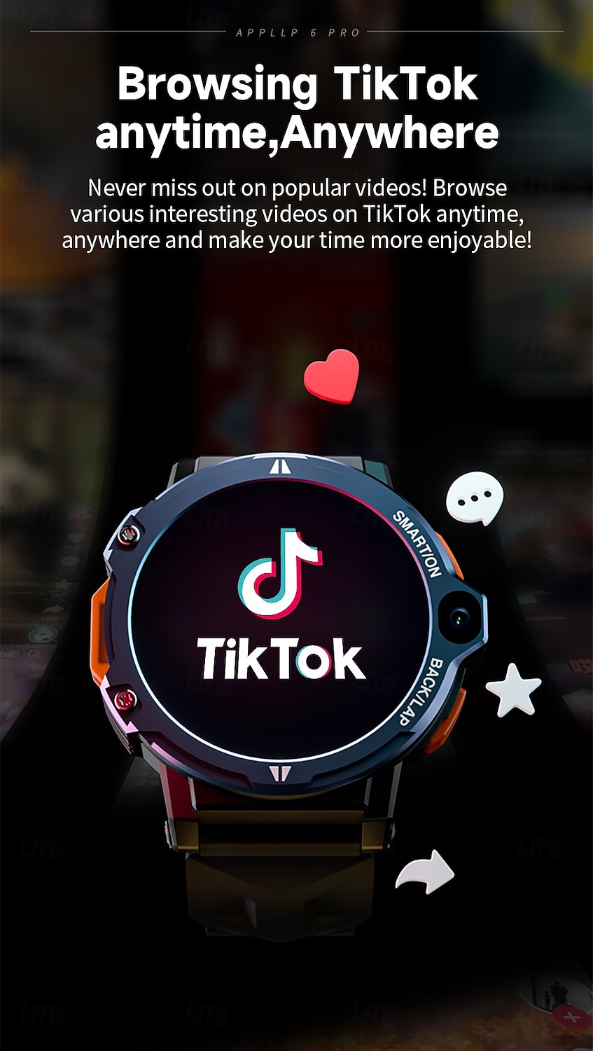 Relógio inteligente Lokmat Appllp 6 Pro de 1,54 polegadas com 4G LTE, pedômetro, lembrete de chamadas, monitor de sono, compatível com Android e iOS, unissex, GPS, chamadas em modo mãos-livres, controle de mídia, IPX-4, 51 mm. de 2026 por $149.99 –P8