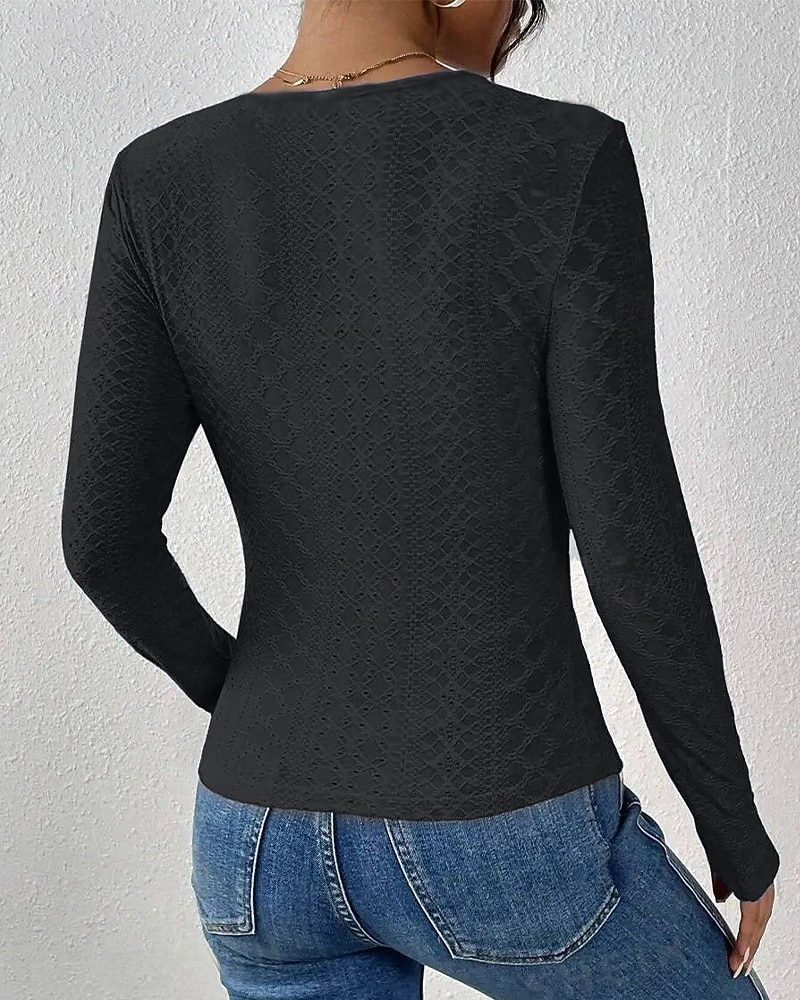 Dam Spets Splicing Top Spets Ögla Ensfärgat Elegant Mode Sexig Långärmad V-hals Vanliga toppar Dagligen Utekväll Helgen Blå Svart Vit Höst Vinter 2026 - $24.99 –P2