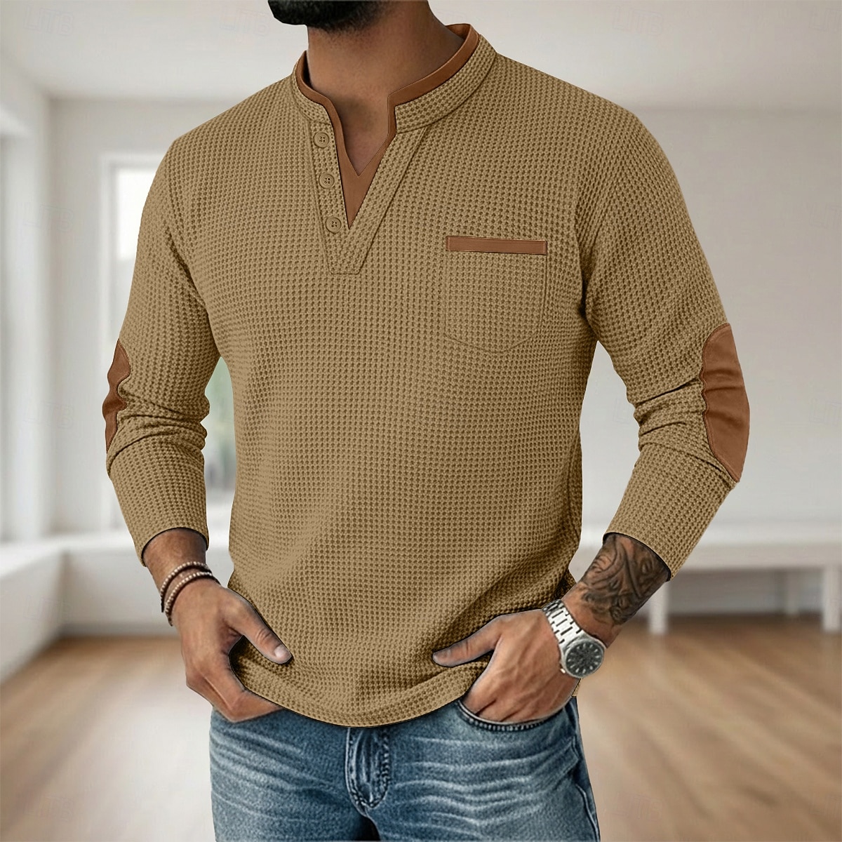Miesten Vohveli tee Vohveli Henley-paita Pitkähihainen V kaula-aukko Henley Syksy 봄 & Syksy Yhtenäinen väri Muoti Perus Vapaa-aika väärennetty kaksiosainen Kausaliteetti Katu Urheilu Vaalean sininen 2026 - $25.99 –P15