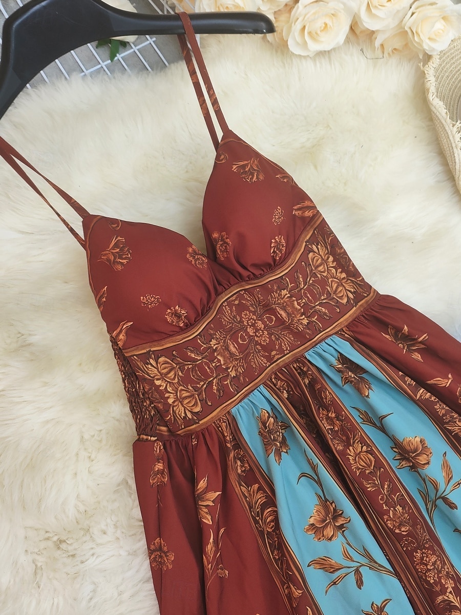 Damen Maxikleid Sommerkleid A Linie Kleid Unterkleid Urlaub Lässig Boho Outdoor Ausgehen Normale Passform Blumen Ärmellos Spaghettiträger Rote Sommer Frühling 2026 - $13.49 –P4