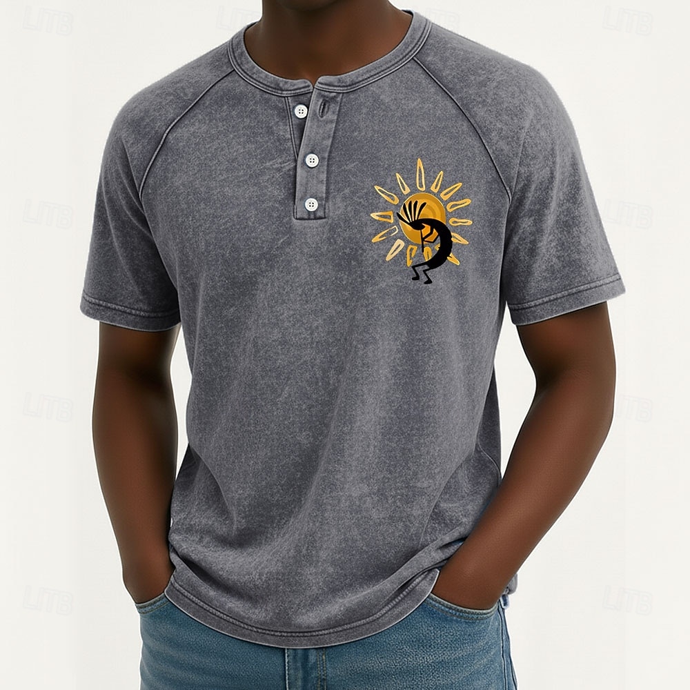 SoftFade™ Men's Vintage Washed Tee Henley Top Washed Shirt Short Sleeve Vintage Designer Daily Outdoor Summer Spring Light Blue Purple Gray Henley Henley T-Shirt 2026 - $25.99 –P3