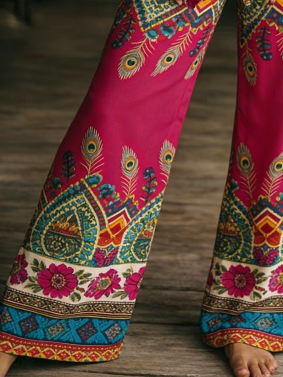 Femmes Jambe large Pantalons Vacances Mode Boho Longueur complète Taille Moyenne Fleuri Graphique Avec Poches Taille Élastique Imprimé Confort Respirabilité Non Elastique Quotidien Extérieur Vacances de 2026 ? $37.99 –P3
