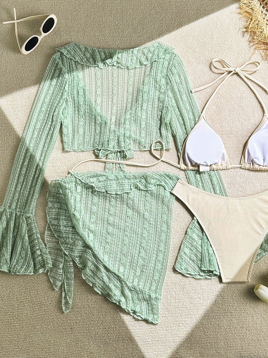 Women's Swimwear Bikini Three Piece Cheeky Swimsuit Slim Backless Vacation Beach Wear Solid Color Halter Neck Sleeveless Long Sleeve Bathing Suits 2026 - $33.99 –P15