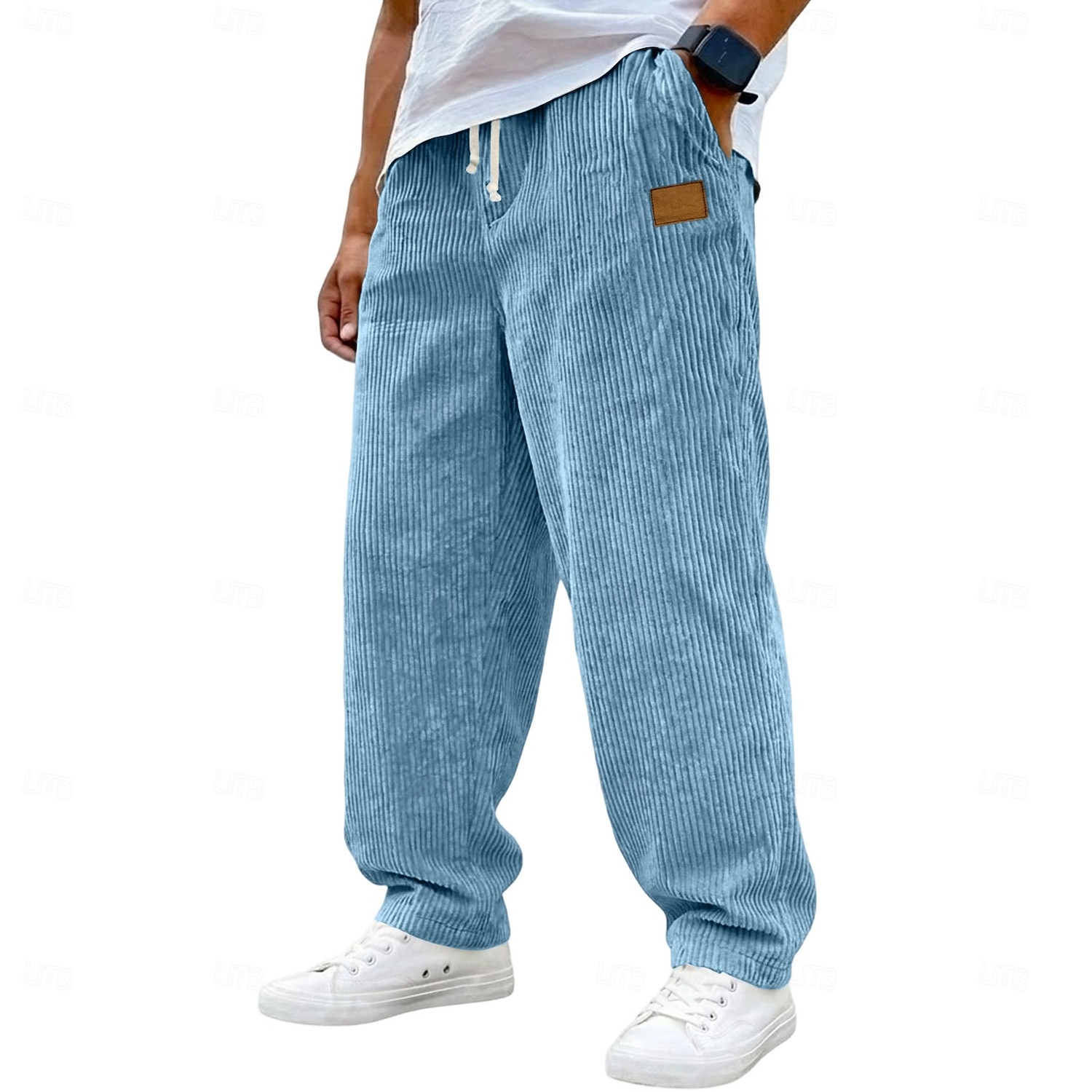 Férfi Nadrág Kordbársony Nadrág Bő nadrág Alkalmi nadrág Zsinór Egyenes lábbal Tömör szín Mokaszinok Teljes hossz Hétköznapi Napi Szabadtéri Szabadság Divat Fekete Fehér Mikroelasztikus 2026 - $26.99 –P1