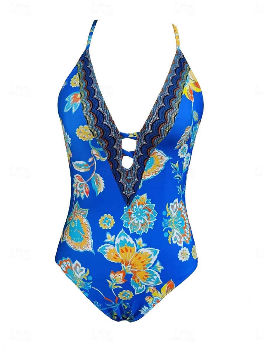 Mujer Bañadores Una pieza Monokini Traje de baño Control de barriga Alta cintura Delgado Espalda al Aire Vacaciones Ropa de playa Floral Escote en Pico Sin Mangas Trajes de baño 2026 - $25.99 –P8