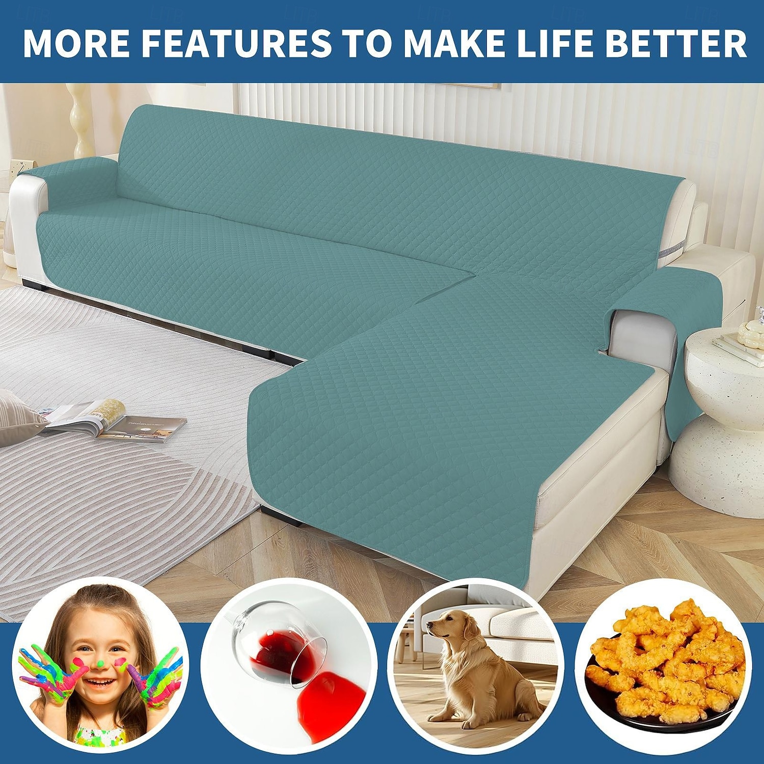 Wodoodporny, antypoślizgowy pokrowiec na sofę dla zwierząt, mata dla psa, ochraniacz na sofę, pokrowiec na lewą i prawą leżankę 2026 - $58.99 –P2