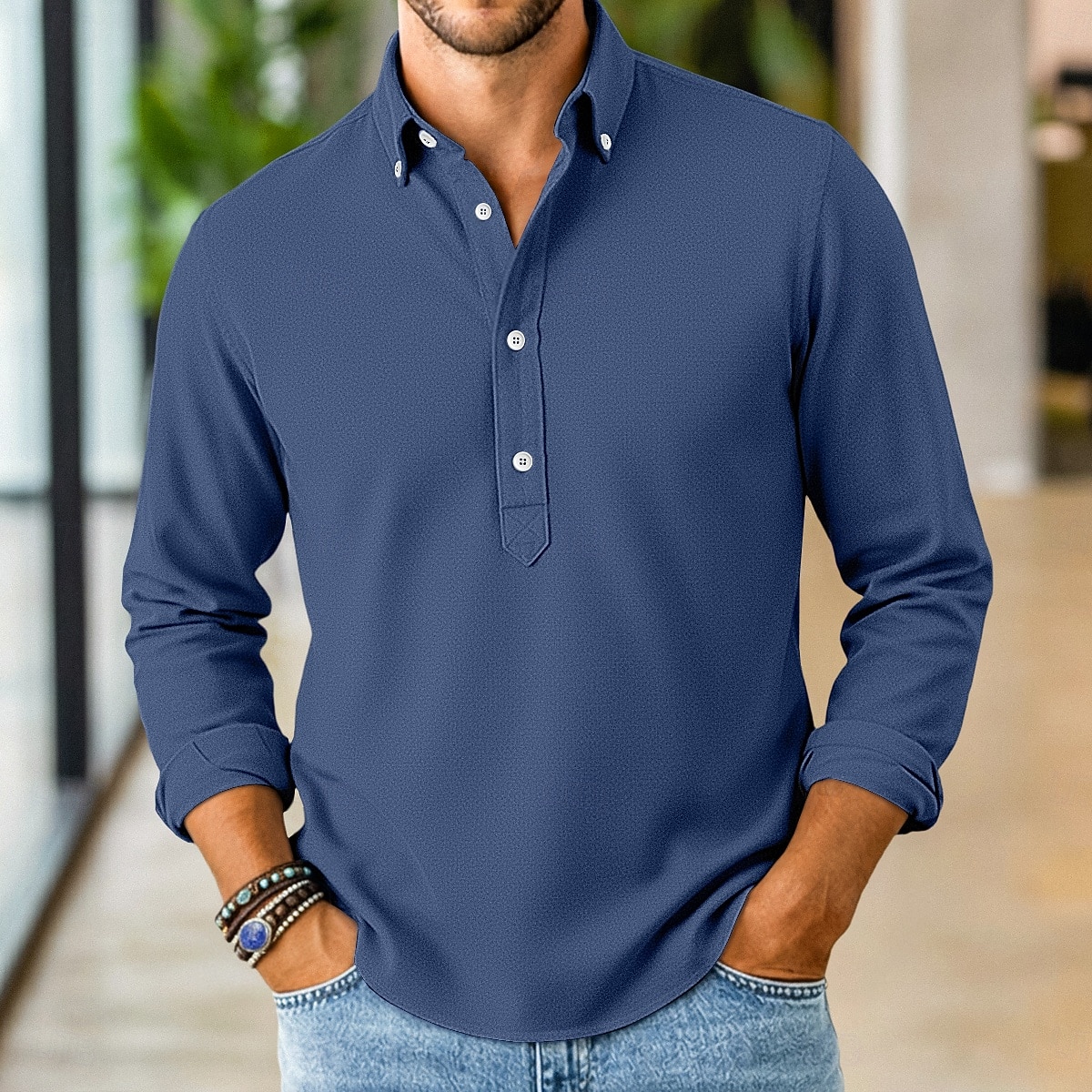 Homme Chemise Chemise popover Chemise boutonnée Chemise Décontractée bleu marine manche longue Uni Boutonné Sous Patte Occasionnel Extérieur Boutons Vêtement Tenue Neutre Mode Quotidien Occasionnel de 2026 ? $22.99 –P1