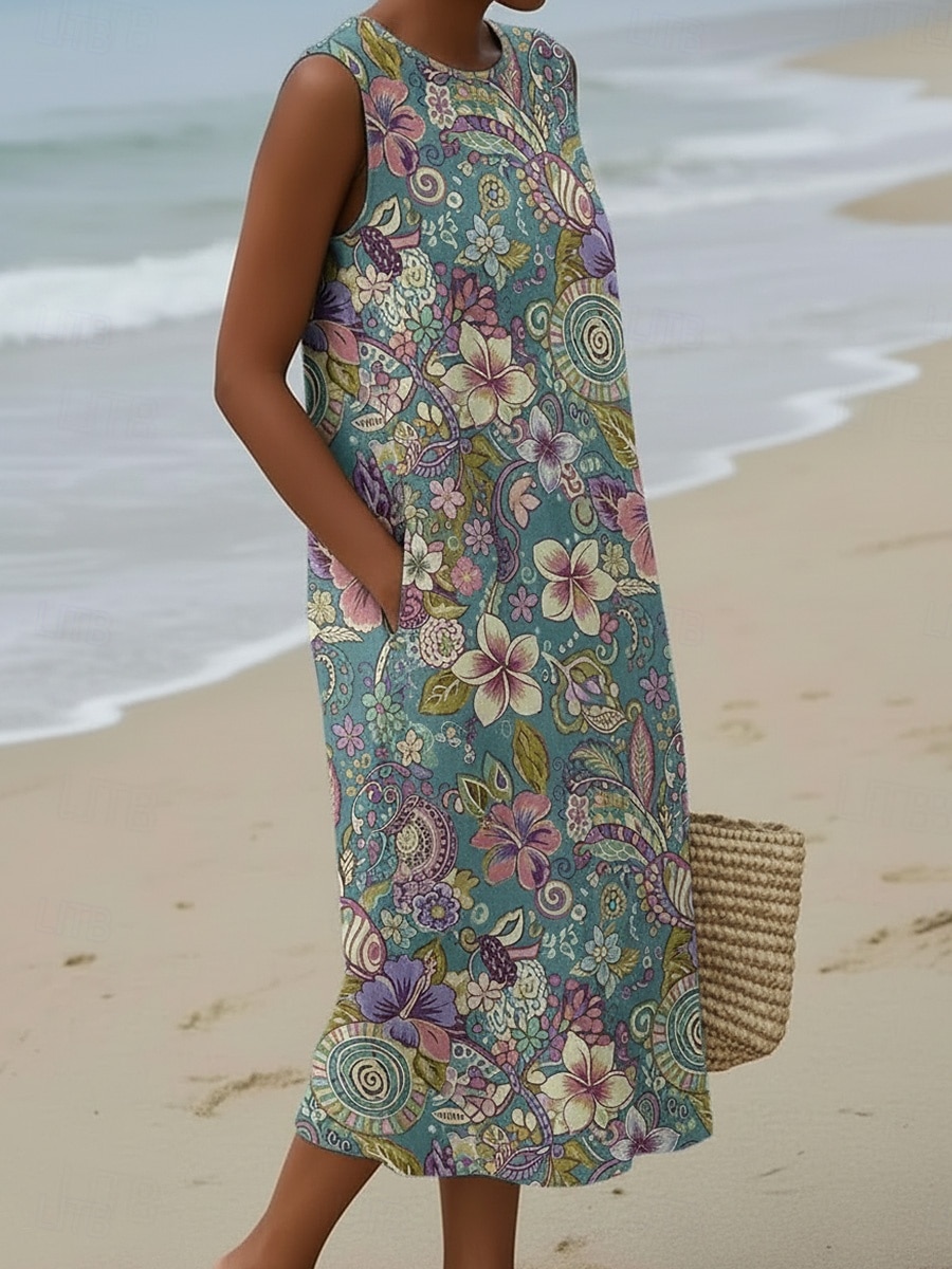 Femmes Robe Midi Robe Décontractée Robe d'Été Robe fourreau ancien Quotidien Extérieur Vacances Coupe Ample Fleuri Sans manches Col ras du cou Bleu Vert Été Printemps de 2026 ? $37.99 –P2