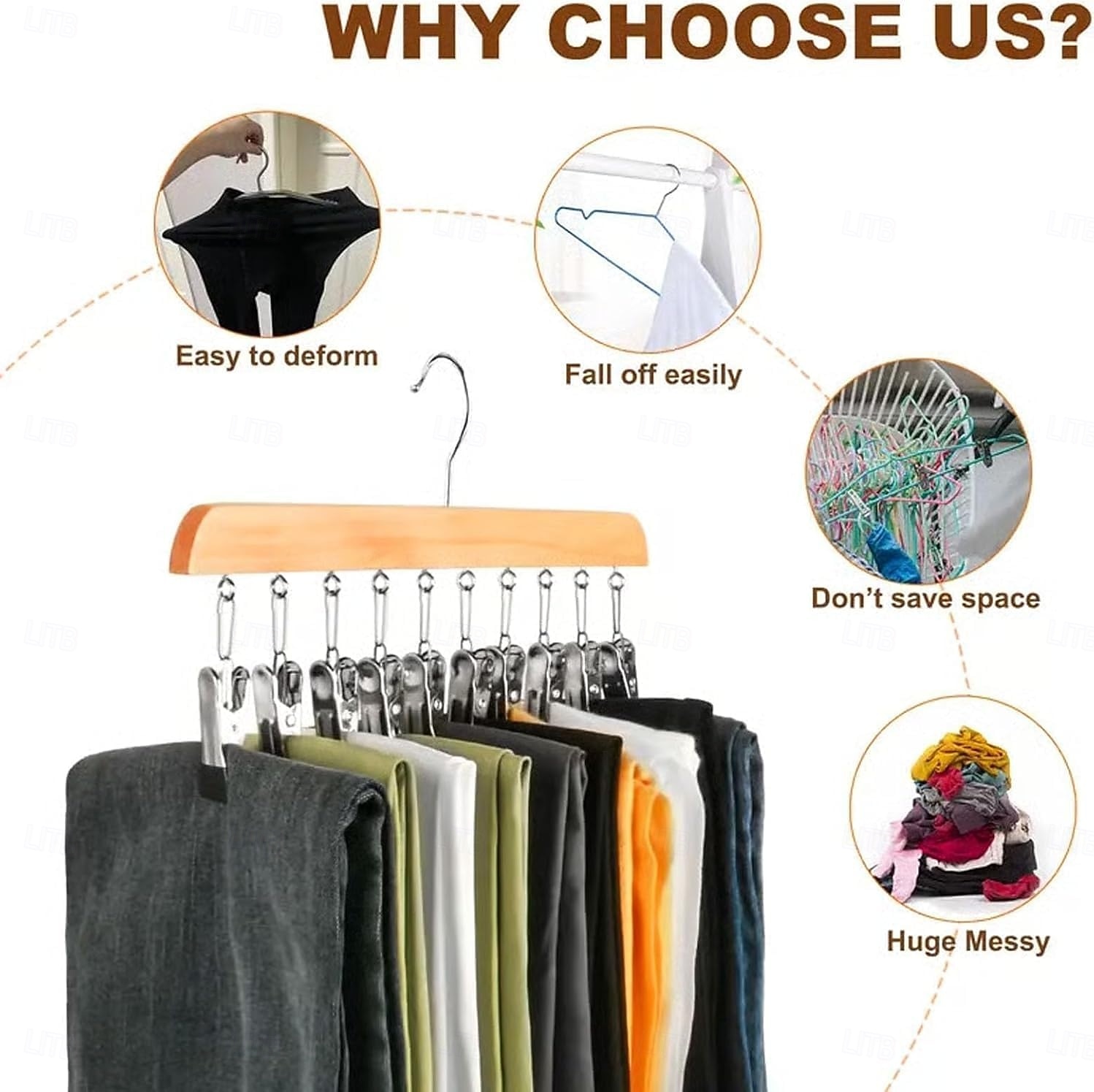 Набор из 2 органайзеров для шкафа с 10 зажимами — компактный подвесной органайзер для шкафа, металлические зажимы с силиконовой подкладкой, вращающиеся на 360°, многофункциональные крючки для вешалок 2026 - $21.99 –P5