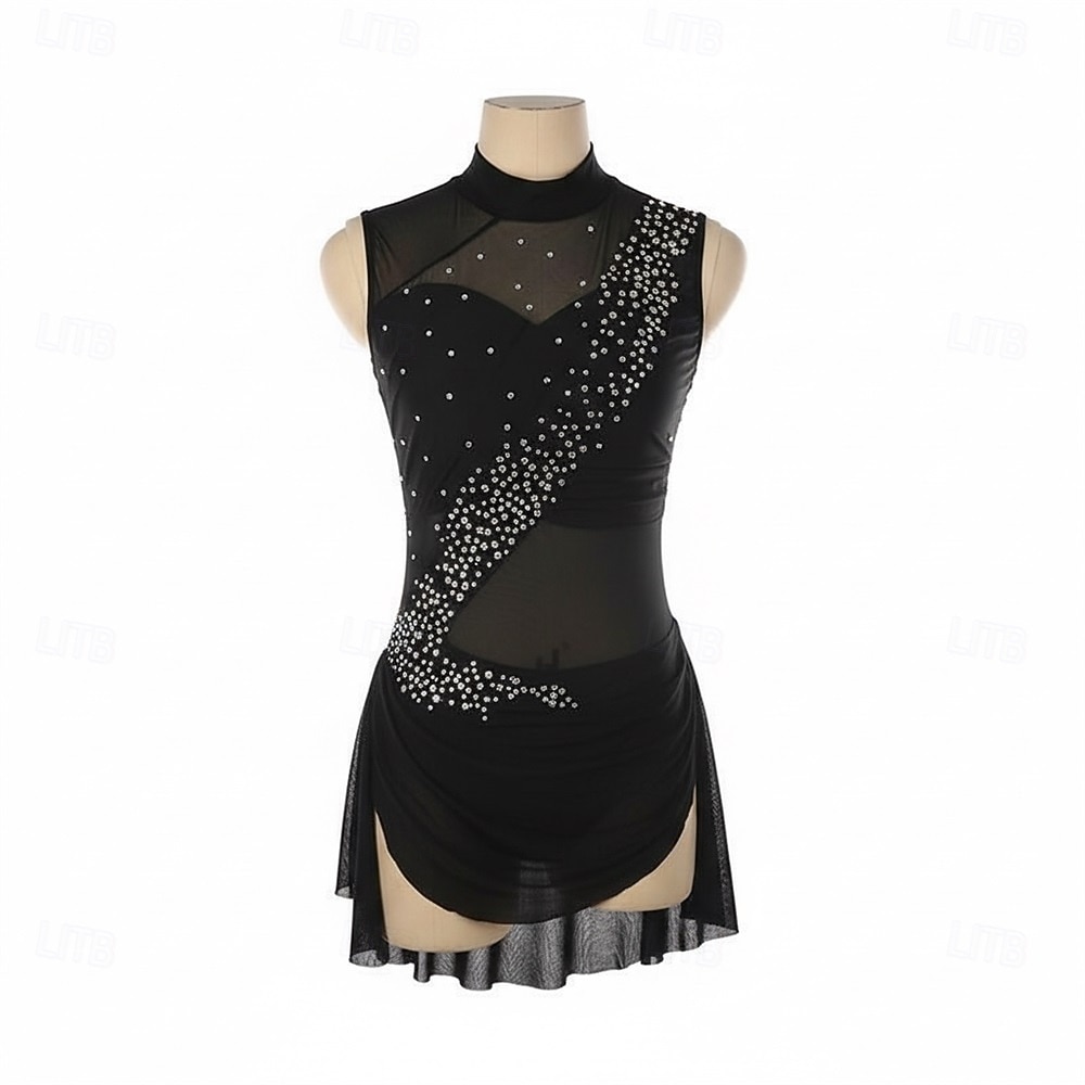 Figure Skating Dress Women's Ice Skating Dress Black Patchwork Open Back High Elasticity Training Competition Skating Wear Classic Crystal / Rhinestone Sleeveless Ice Skating Figure Skating 2026 - $211.99 –P1
