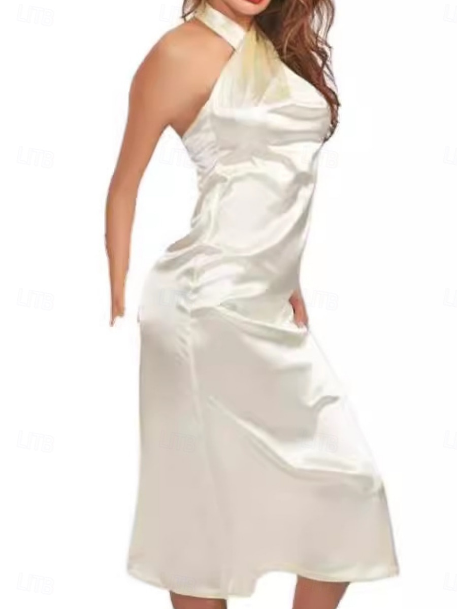 Per donna Abito Midi Abito in Raso Vestito da Festa Abito con Collo Allacciato Elegante Moda Moderno All'aperto Vacanza Feste Taglia piccola Semplice Senza Maniche All'americana Beige Estate Primavera del 2026 a $19.99 –P3