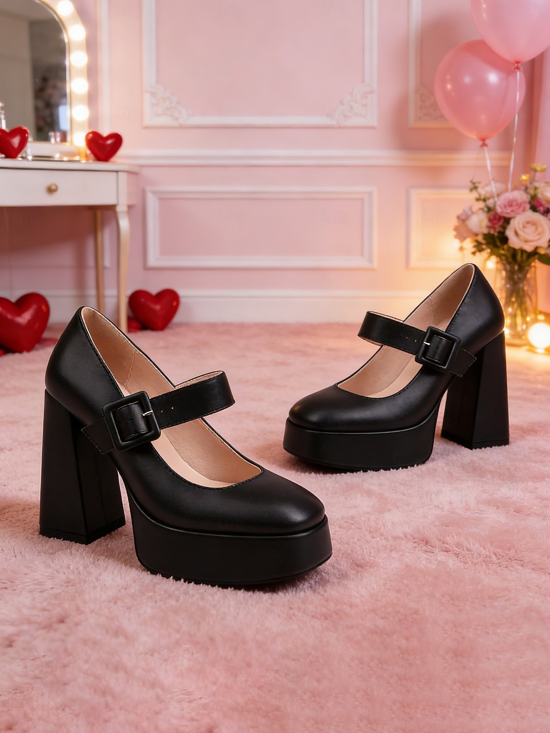 Tacones de plataforma rosas para mujer con correa de hebilla: estilo retro chic para San Valentín, fiestas y ocasiones especiales. 2026 - $64.99 –P3
