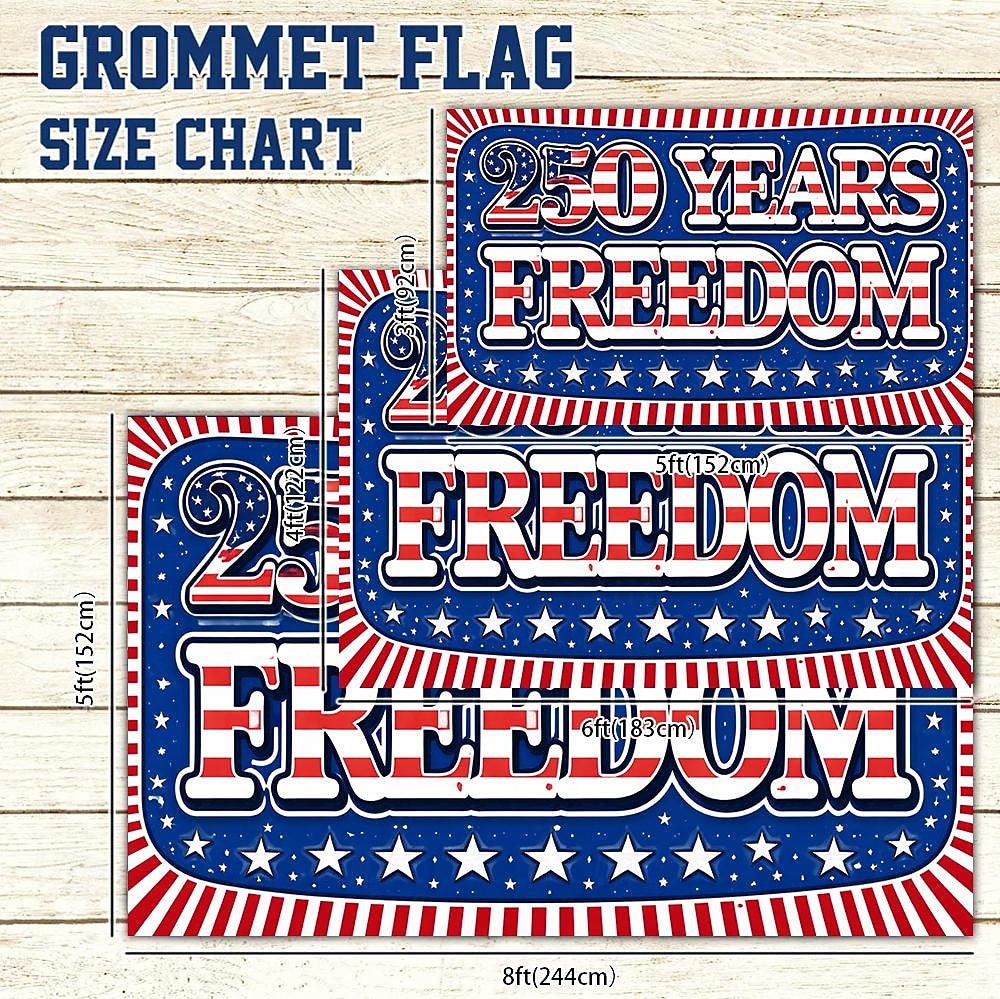 US 250th Anniversary Flag "250 Years of Freedom" Banner with Stars and Stripes Design Patriotic Commemorative Decor for Semiquincentennial Celebrations 4th of July Independence Day 2026 - $9.99 –P5