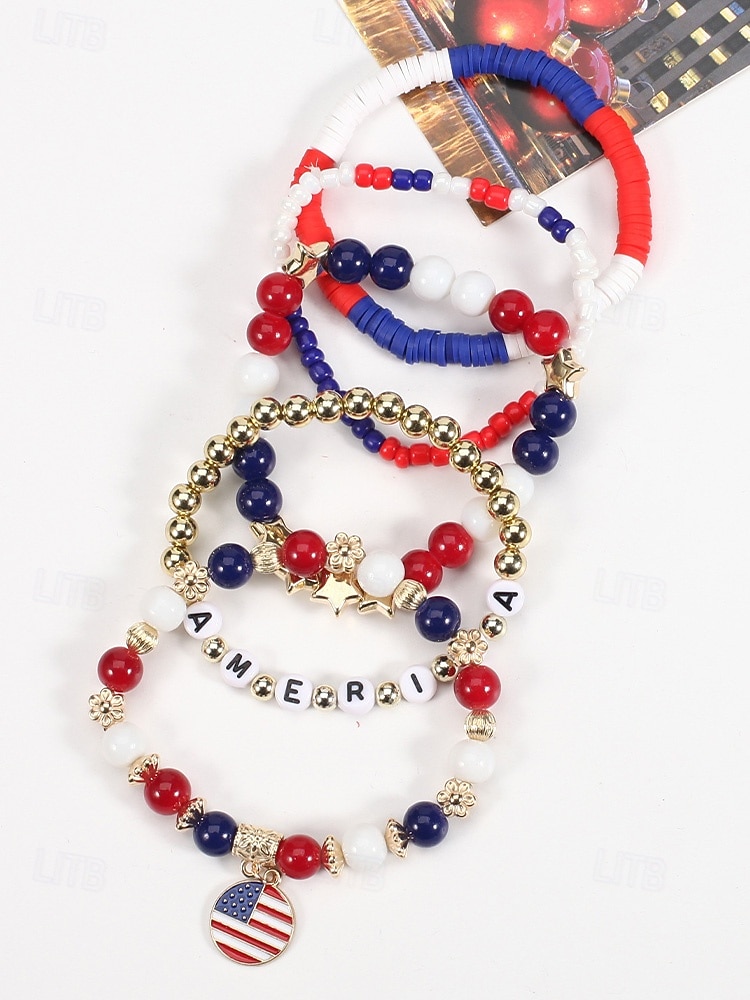 Юбилейный комплект многослойных браслетов для женщин к 250-летию США - сплавной материал с различными подвесками идеально подходит для Дня независимости и празднования в США 2026 - $11.99 –P8