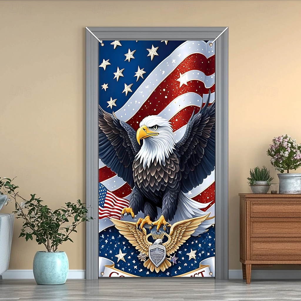 striscione patriottico per porta, bandiera americana, aquila calva e croce, decorazione religiosa da parete, cartello per portico del 4 luglio del 2026 a $17.99 –P8