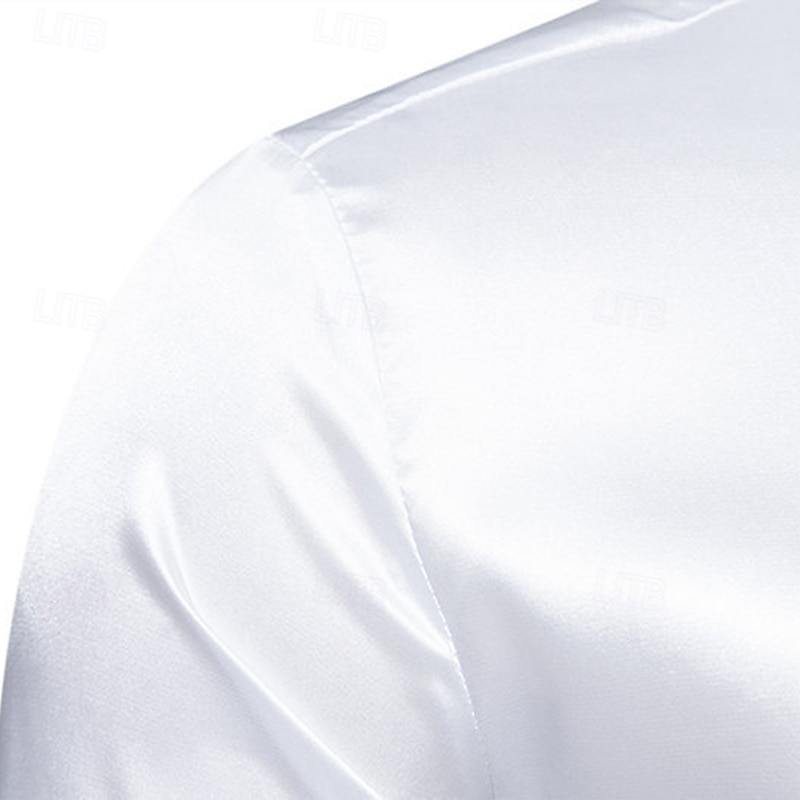 Herren Hemd Satinhemd Kleidhemd Knopfhemd Abschlussballhemd Einfach Geschäft Hochzeit Marineblau Blau Langarm Umlegekragen Ganzjahres Bekleidung 2026 - $21.99 –P10
