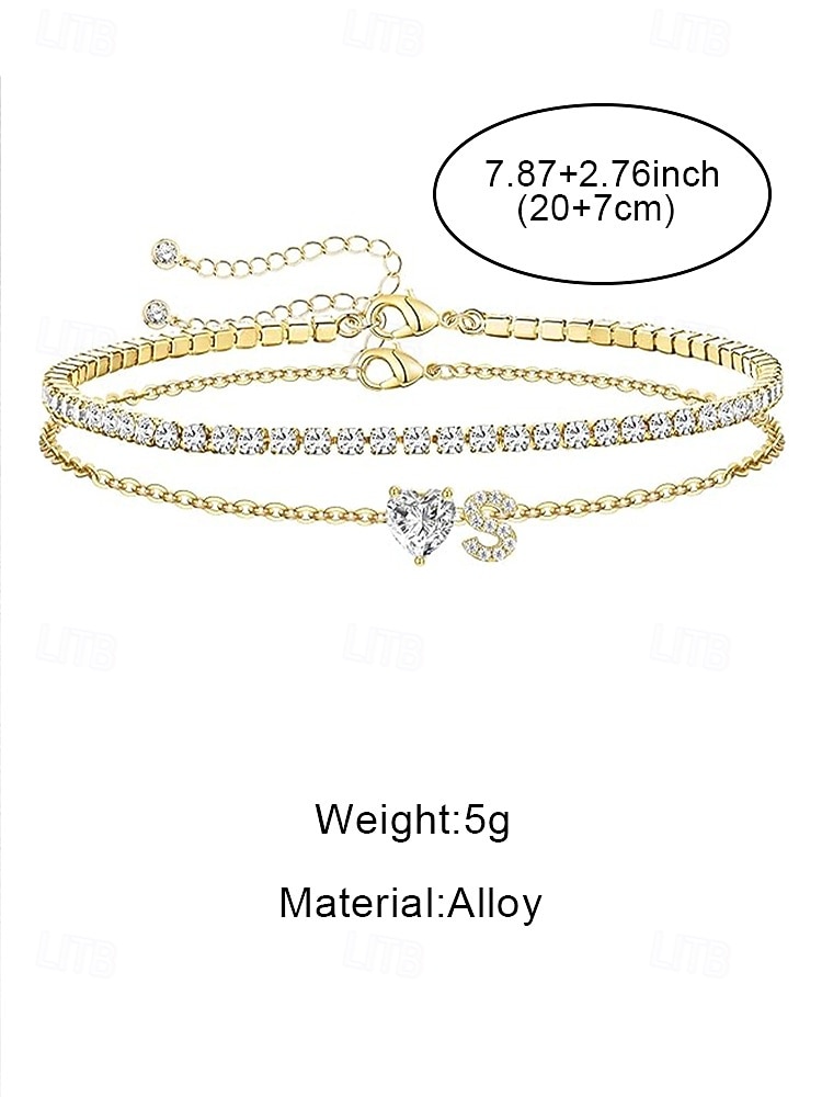 Women's Initial Anklet Bracelet with Heart CZ Charm, Alloy Letter Anklet, 26 Alphabet Options, Adjustable Chain, Elegant Minimalist Jewelry for Valentine's Day & Mother's Day Gifts 2026 - $11.99 –P8
