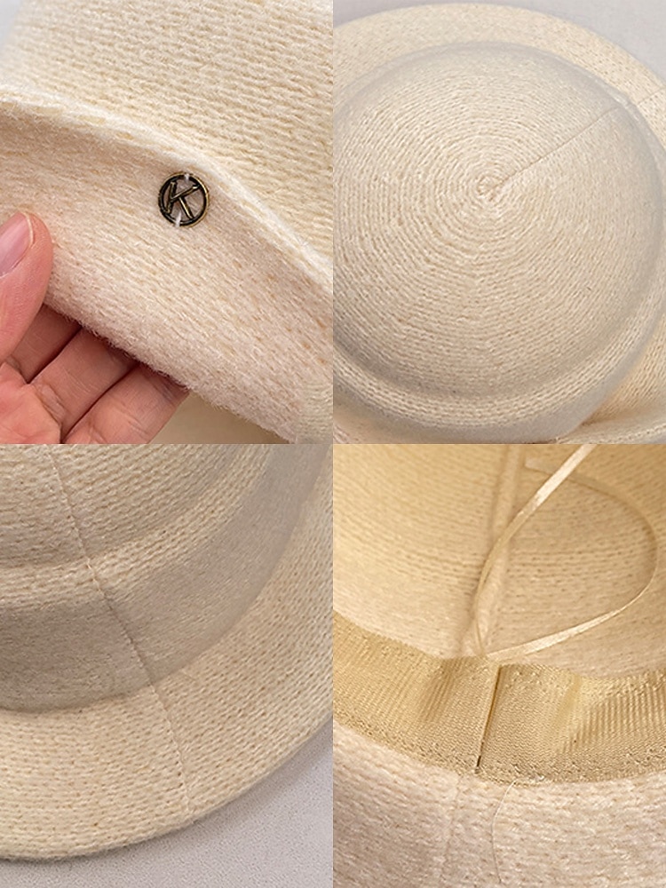 cappello in feltro di lana da donna, disponibile nei colori bianco e nero, stile elegante con decorazione a bottone dorato, perfetto per matrimoni e banchetti del 2026 a $14.99 –P9